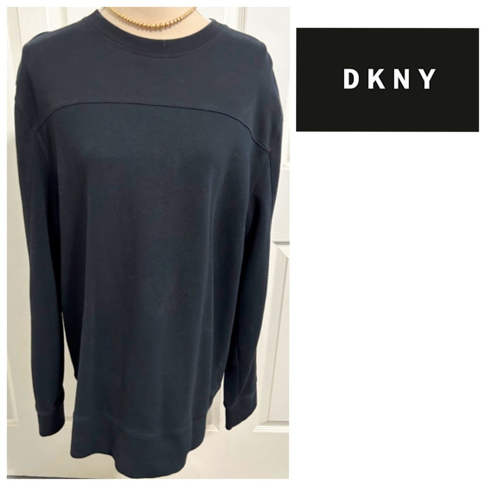 DKNY, Textured Fabric, Tunic Length Black Sweatshirt